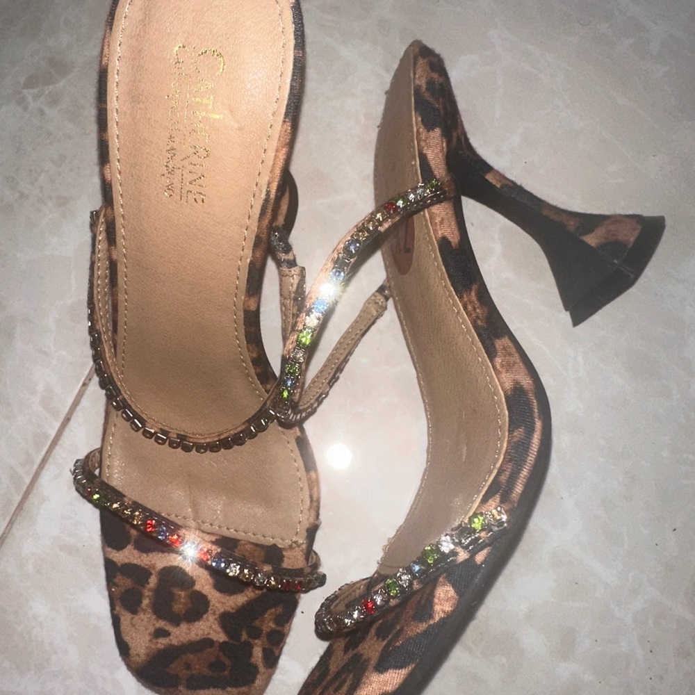 Steve Madden Leopard Heels with Rhinestone Accents